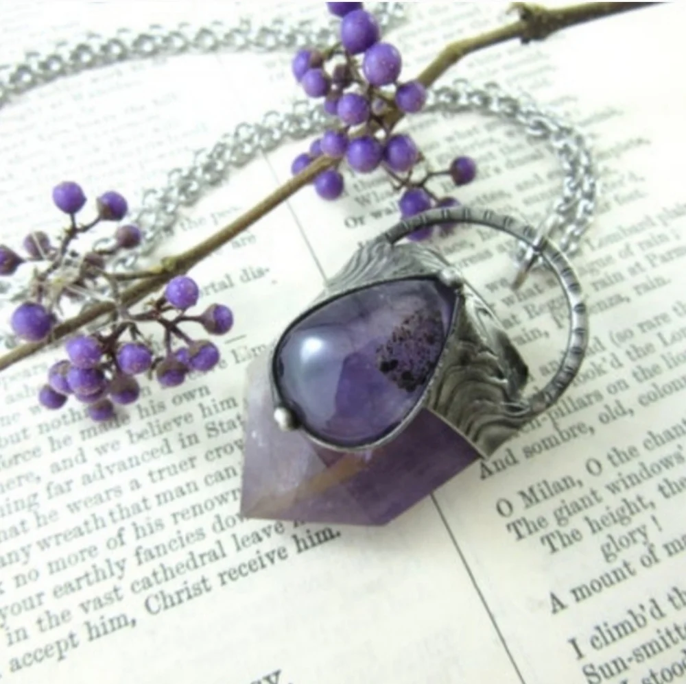Silver and Purple One Of A Kind Amethyst Necklace (OOAK) - Picture 2 of 2